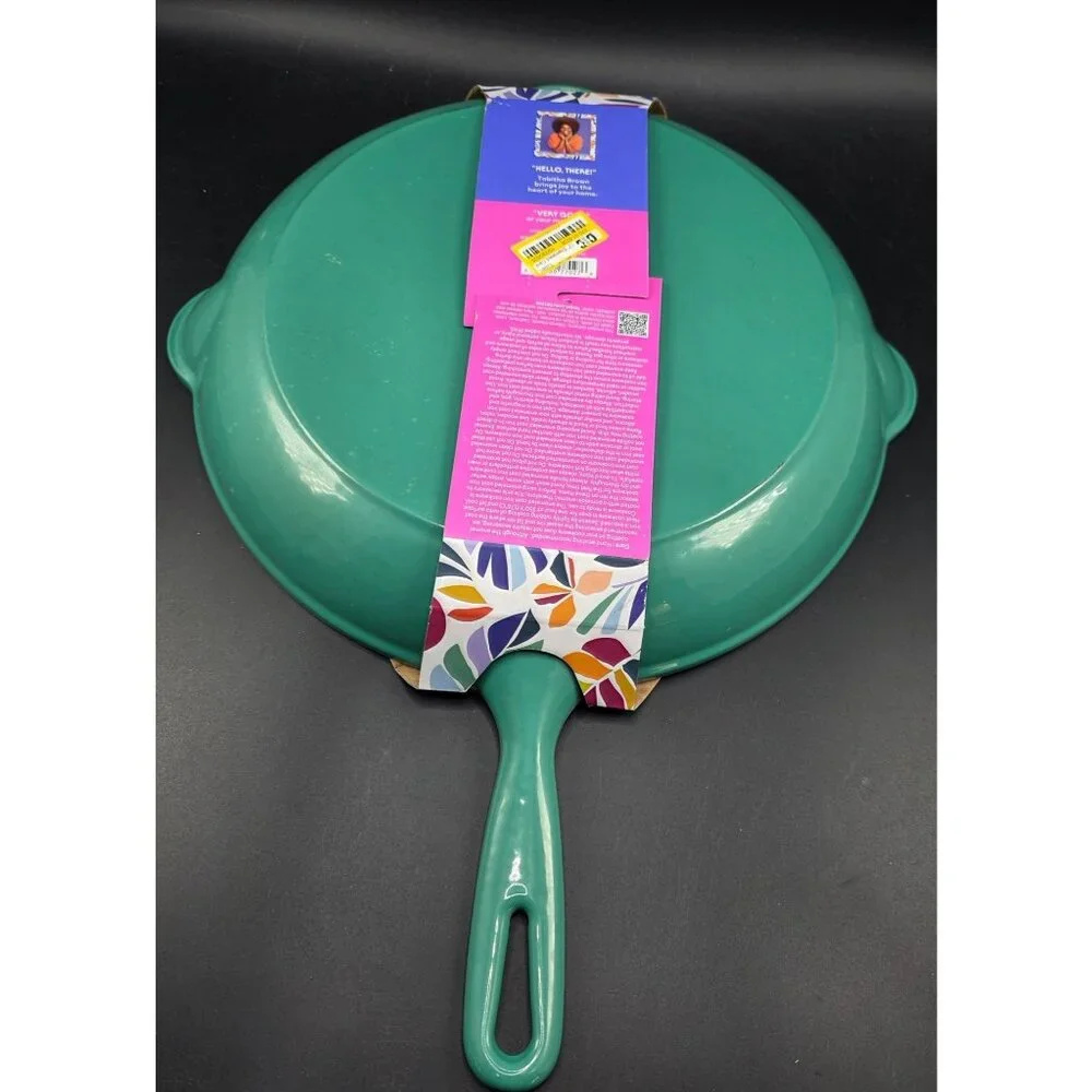 Tabitha Brown Cast Iron Fry Pan 12-Inch With Green Handle Oven Safe To 500°F